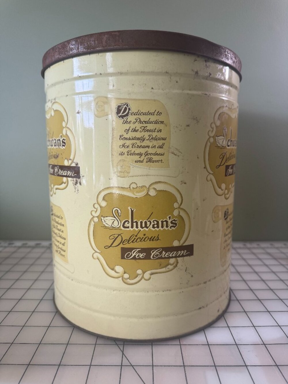 Vintage Schwan's Ice Cream Advertising Tin Metal Canister w/ Lid
